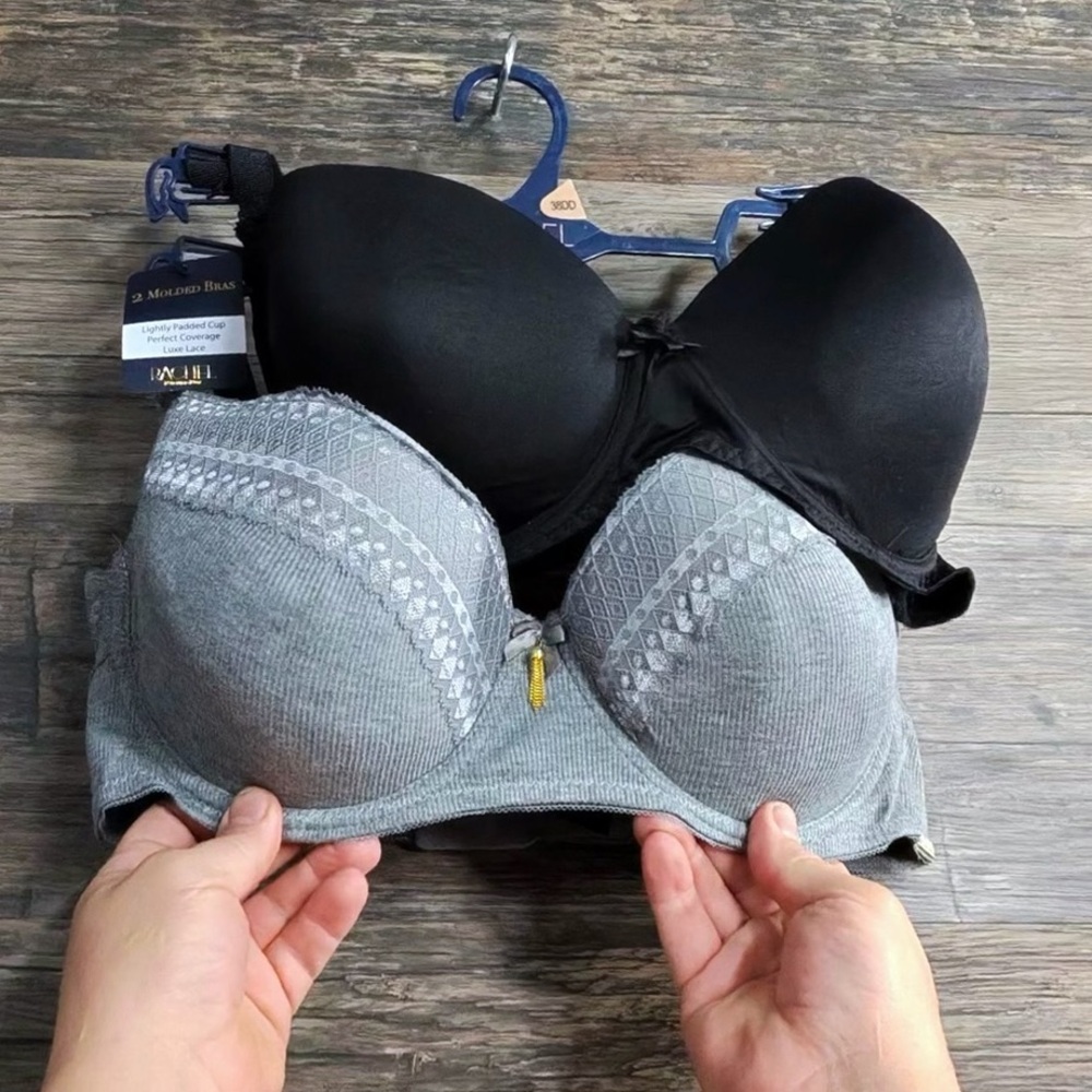 Rachel Black and Gray Padded Bra Set 38DD E